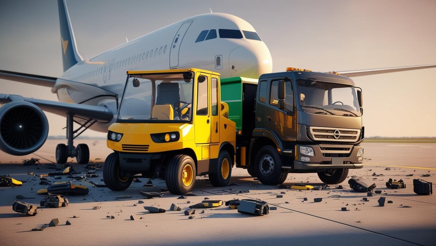 Airplane and baggage carrier crash on the tarmac